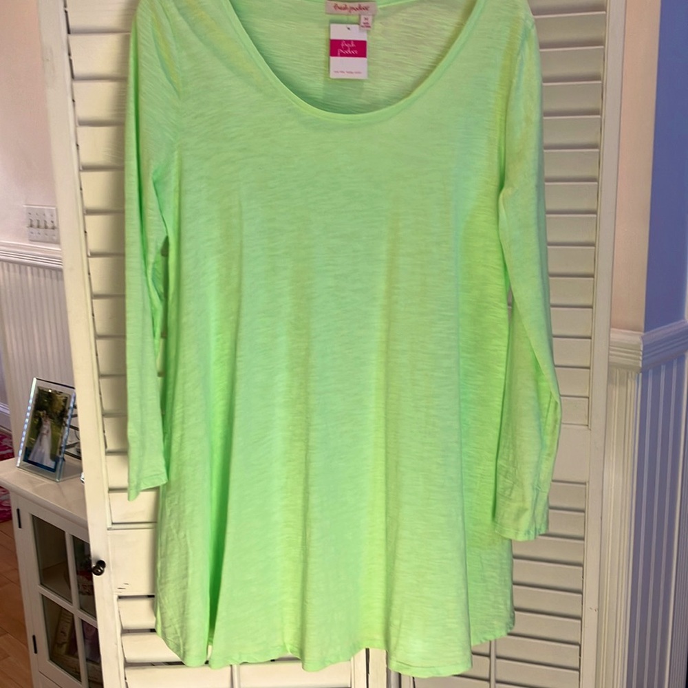 NWT Fresh Produce Sheer Cotton Lime Green Long Sleeve Dress Size Medium